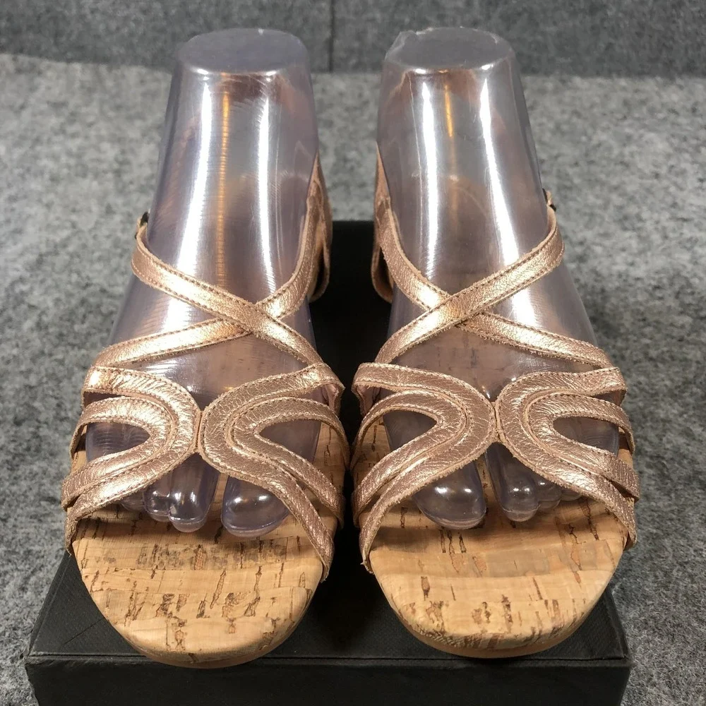Miss Albright Sandals Womens Size 9‎ Rose Gold Leather Strappy Low Cork Wedge